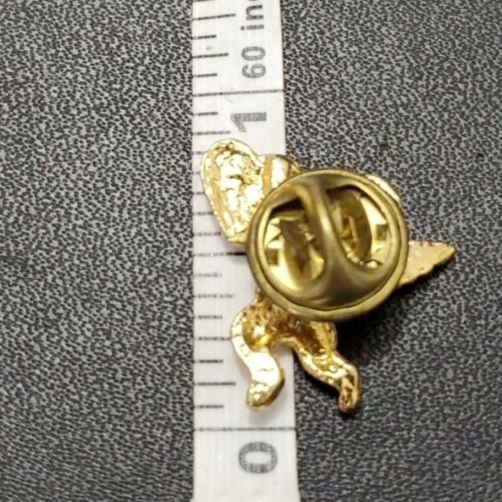 Gold tone cupid brooch red heart clear rhinestone - Picture 6 of 9